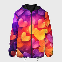 Куртка с капюшоном мужская Разноцветные сердечки, цвет: 3D-черный