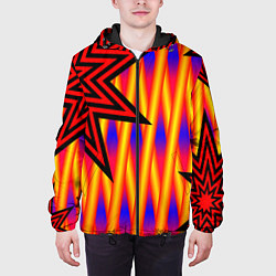 Куртка с капюшоном мужская Ассиметричный с многолучевыми звездами, цвет: 3D-черный — фото 2