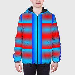 Куртка с капюшоном мужская Красно-синие полосы и квадраты, цвет: 3D-черный — фото 2