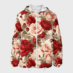 Куртка с капюшоном мужская Розы паттерн, цвет: 3D-белый