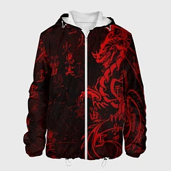 Куртка с капюшоном мужская Красный дракон - иероглифы, цвет: 3D-белый