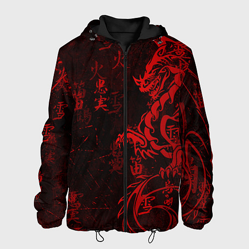 Мужская куртка Красный дракон - иероглифы / 3D-Черный – фото 1