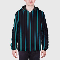 Куртка с капюшоном мужская Полосы градиент бирюзовый, цвет: 3D-черный — фото 2
