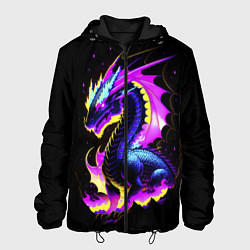 Куртка с капюшоном мужская Неоновый космический дракон, цвет: 3D-черный