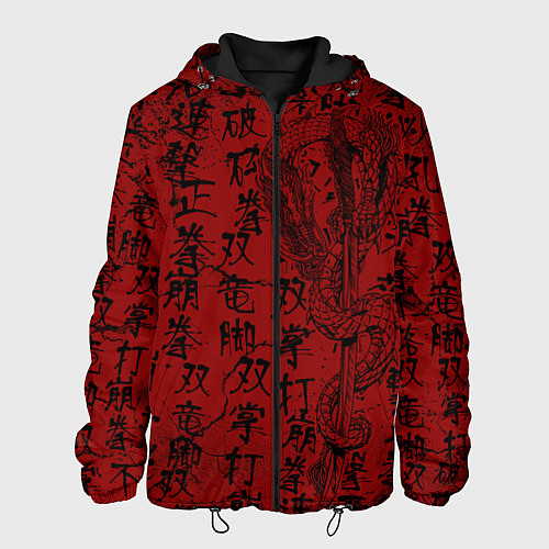 Мужская куртка Красный дракон и катана - иероглифы / 3D-Черный – фото 1