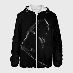 Куртка с капюшоном мужская Хищник на черном фоне, цвет: 3D-белый