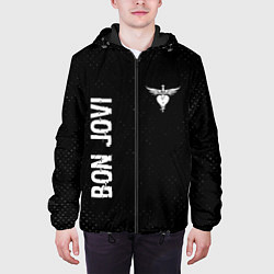 Куртка с капюшоном мужская Bon Jovi glitch на темном фоне: надпись, символ, цвет: 3D-черный — фото 2