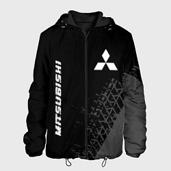 Мужская куртка Mitsubishi speed на темном фоне со следами шин: на