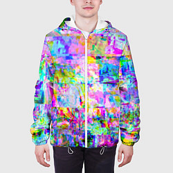 Куртка с капюшоном мужская Яркий неоновый абстрактный Glitch, цвет: 3D-белый — фото 2