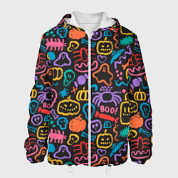 Куртка с капюшоном мужская Halloween colorful pumpkins, ghosts, spiders, цвет: 3D-белый
