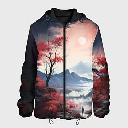 Куртка с капюшоном мужская Луна над горами, цвет: 3D-черный