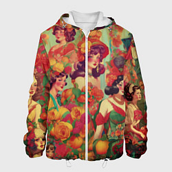 Куртка с капюшоном мужская Винтажные ретро леди и цветы, цвет: 3D-белый