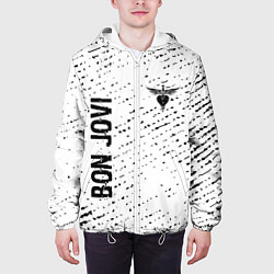Куртка с капюшоном мужская Bon Jovi glitch на светлом фоне: надпись, символ, цвет: 3D-белый — фото 2