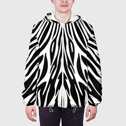 Куртка с капюшоном мужская Черная абстракция зебра, цвет: 3D-белый — фото 2