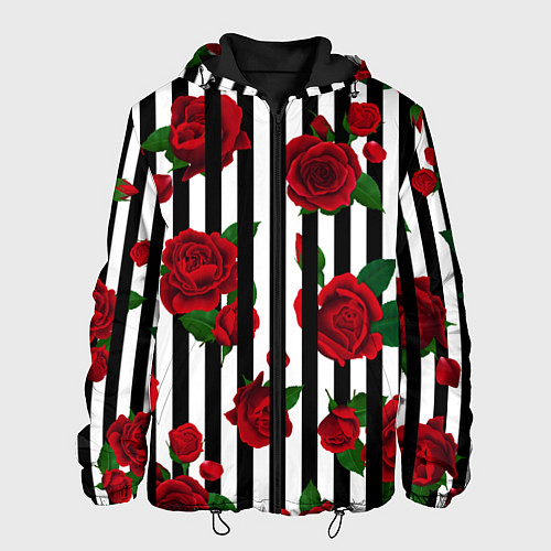 Мужская куртка Полосы и красные розы / 3D-Черный – фото 1