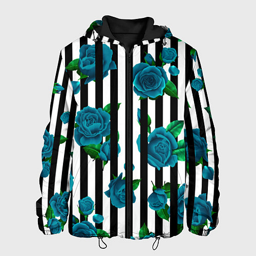 Мужская куртка Полосы и бирюзовые розы / 3D-Черный – фото 1
