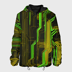 Куртка с капюшоном мужская Кибер схема зелёная, цвет: 3D-черный