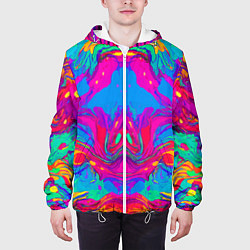 Куртка с капюшоном мужская Красочная зеркальная абстракция - мода - нейросеть, цвет: 3D-белый — фото 2