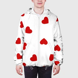 Куртка с капюшоном мужская Красные сердечки на белом, цвет: 3D-белый — фото 2