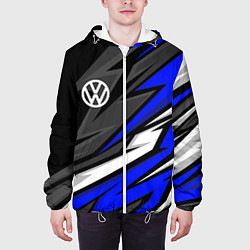 Куртка с капюшоном мужская Volkswagen - Синяя абстракция, цвет: 3D-белый — фото 2