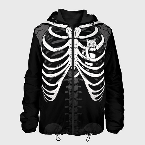 Мужская куртка Скелет: ребра с котиком / 3D-Черный – фото 1
