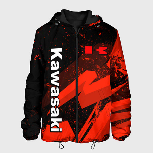 Мужская куртка Кавасаки - красные брызги / 3D-Черный – фото 1