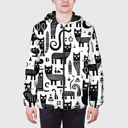 Куртка с капюшоном мужская Кошки абстрактный узор, цвет: 3D-черный — фото 2