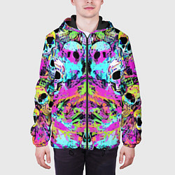 Куртка с капюшоном мужская Зеркальный паттерн из черепов - поп-арт, цвет: 3D-черный — фото 2