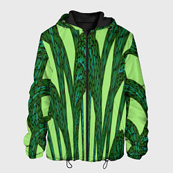 Куртка с капюшоном мужская Зеленый растительный мотив, цвет: 3D-черный