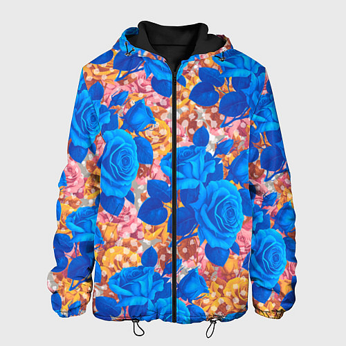Мужская куртка Цветочный разноцветный узор с розами / 3D-Черный – фото 1