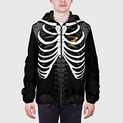 Куртка с капюшоном мужская Скелет: ребра и куриная ножка, цвет: 3D-черный — фото 2