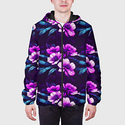 Куртка с капюшоном мужская Цветы неон узор, цвет: 3D-черный — фото 2
