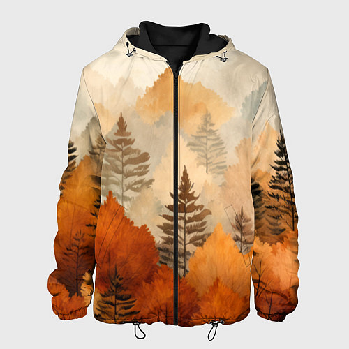 Мужская куртка Осенний лес в оранжевых тонах / 3D-Черный – фото 1
