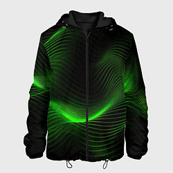 Куртка с капюшоном мужская Зеленая абстракция на черном фоне, цвет: 3D-черный