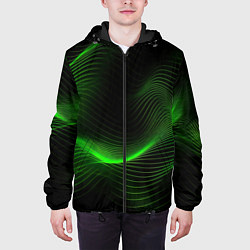 Куртка с капюшоном мужская Зеленая абстракция на черном фоне, цвет: 3D-черный — фото 2