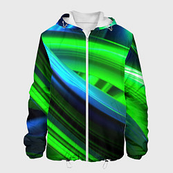 Куртка с капюшоном мужская Зеленые абстрактные элементы, цвет: 3D-белый