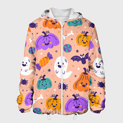 Куртка с капюшоном мужская Halloween - pumpkins and ghosts, цвет: 3D-белый