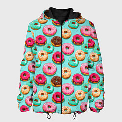 Куртка с капюшоном мужская Разноцветные пончики паттерн, цвет: 3D-черный