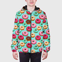 Куртка с капюшоном мужская Разноцветные пончики паттерн, цвет: 3D-черный — фото 2