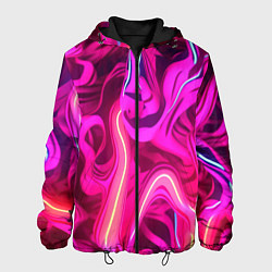 Куртка с капюшоном мужская Pink neon abstract, цвет: 3D-черный