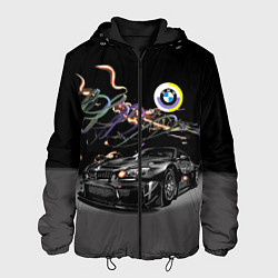 Куртка с капюшоном мужская Бэха в ночном неоновом городе, цвет: 3D-черный