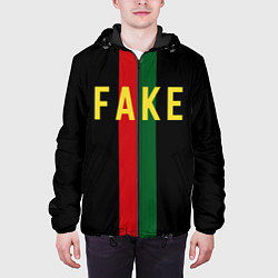 Куртка с капюшоном мужская Fake зелёная и красная полосы, цвет: 3D-черный — фото 2