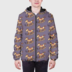 Куртка с капюшоном мужская Деревянные лошадки качалки, цвет: 3D-черный — фото 2