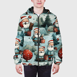 Куртка с капюшоном мужская Рождественский узор с Санта Клаусами, цвет: 3D-черный — фото 2