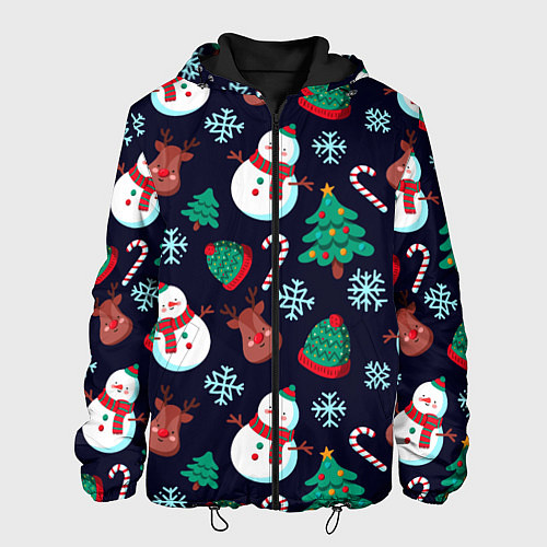 Мужская куртка Снеговички с рождественскими оленями и елками / 3D-Черный – фото 1