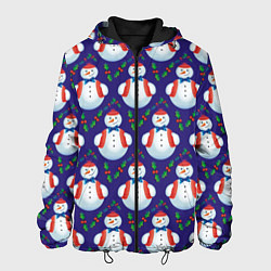 Куртка с капюшоном мужская Милые снеговики - зимний узор, цвет: 3D-черный