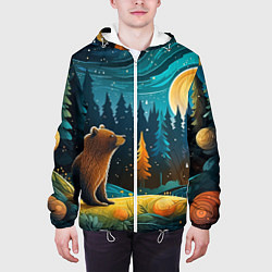 Куртка с капюшоном мужская Хозяин тайги: медведь в лесу, цвет: 3D-белый — фото 2