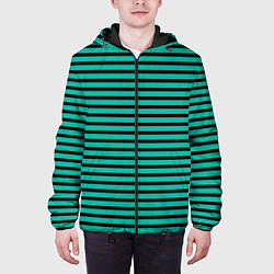 Куртка с капюшоном мужская Зелёный в чёрную полоску, цвет: 3D-черный — фото 2