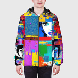 Куртка с капюшоном мужская Лоскутное одеяло - поп-арт, цвет: 3D-черный — фото 2