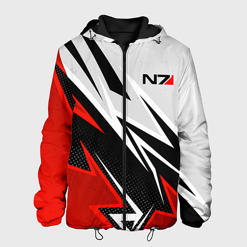 Мужская куртка N7 mass effect - white and red / 3D-Черный – фото 1